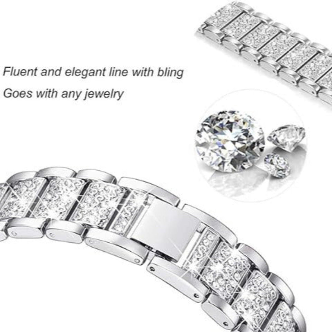 Luxury Bling Rhinestone Dressy Jewelry Metal Band for Smartwatch 22mm Straps & Bands