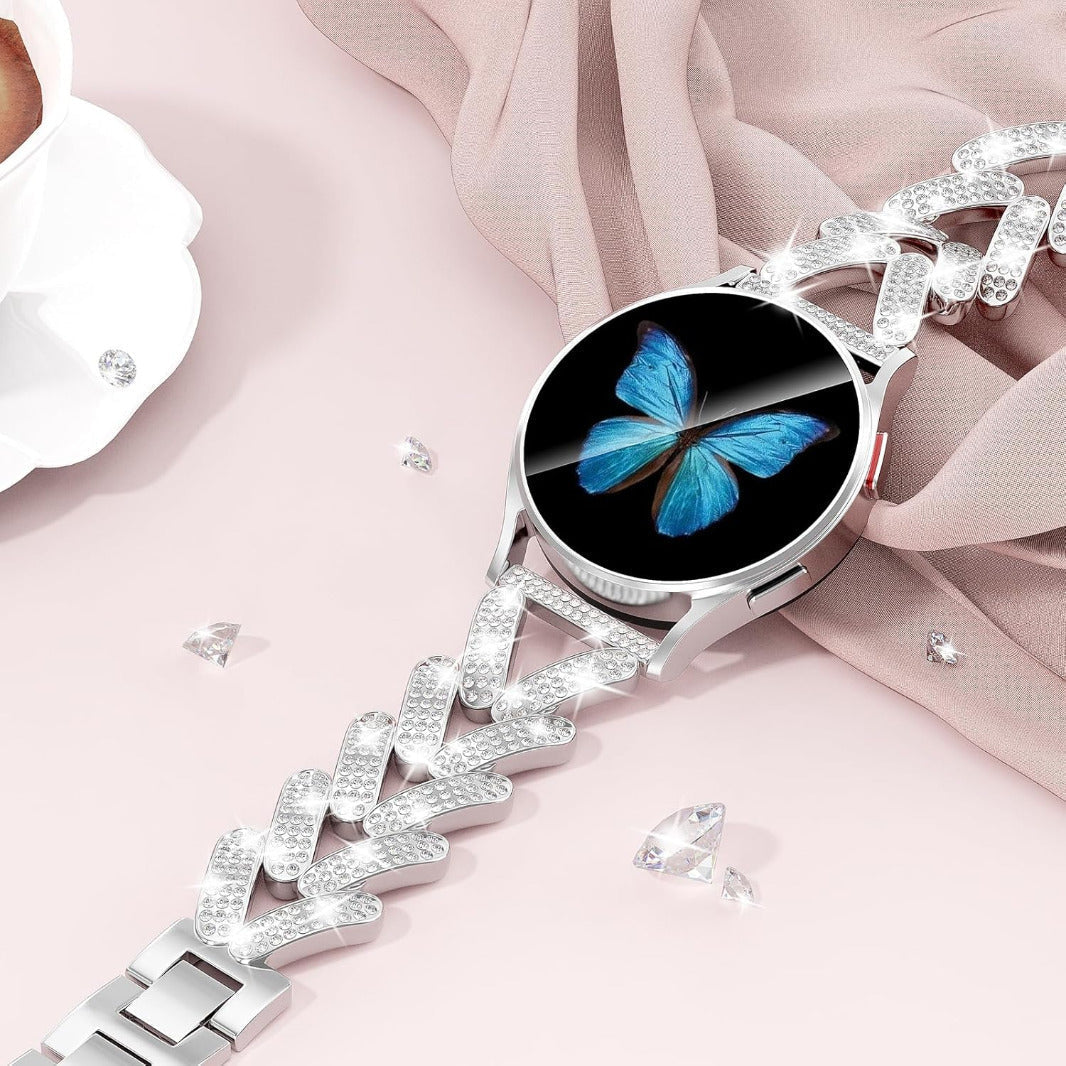 Diamond Bling Rhinestone Stainless Steel Band for Smartwatch 22mm 22mm silver Straps & Bands