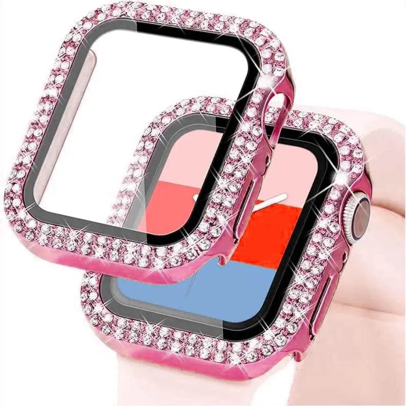 Dual Rhinestone Frame Built-in Glass Screen Protector Hard Cover for Apple Watch 45mm Cases & Covers