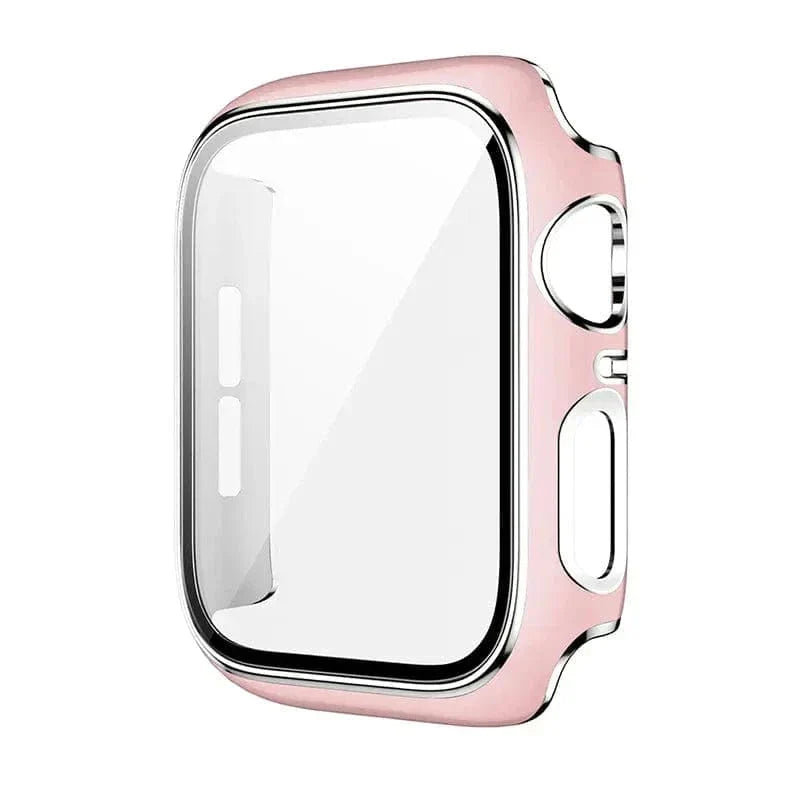 Glossy Chrome Hard PC Built-in Glass Cover for Apple Watch 44mm 44mm pink-silver Cases & Covers