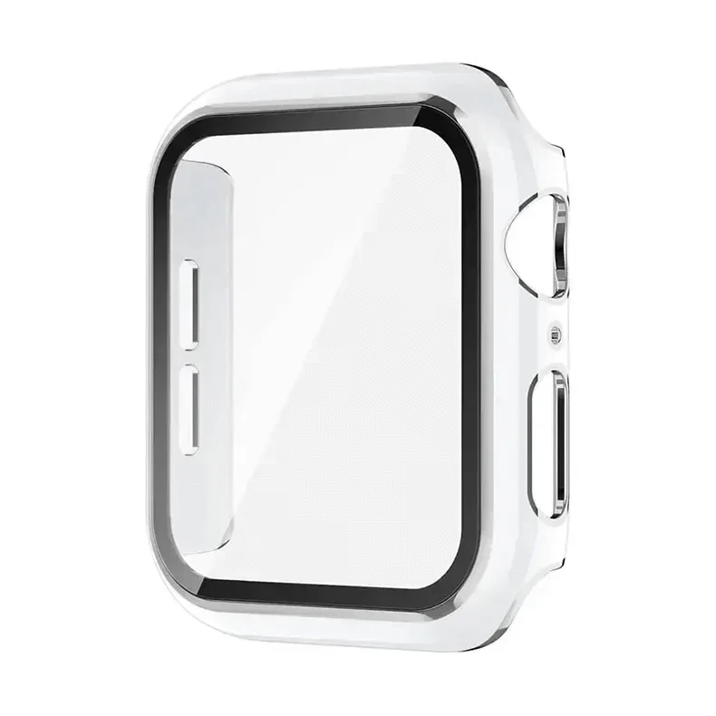 Glossy Chrome Hard PC Built-in Glass Cover for Apple Watch 45mm Cases & Covers