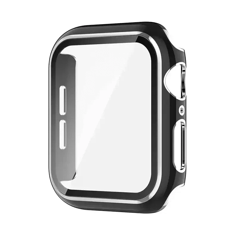 Glossy Chrome Hard PC Built-in Glass Cover for Apple Watch 44mm 44mm black-silver Cases & Covers