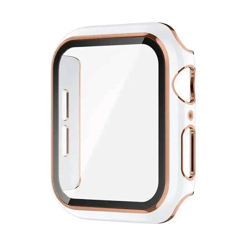 Glossy Chrome Hard PC Built-in Glass Cover for Apple Watch 44mm 44mm white-bronze-gold Cases & Covers