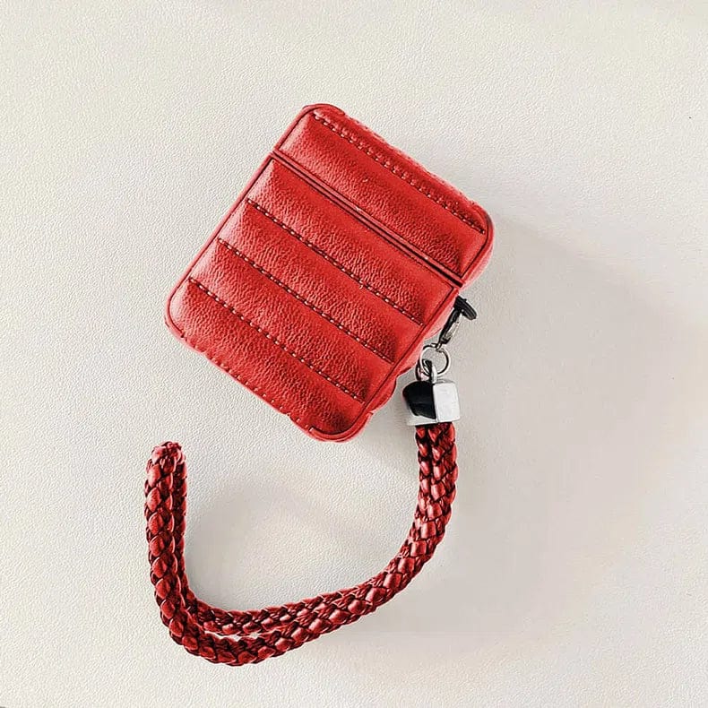 Puffy Pebble Leather Dual Layer Hard Cover for Airpods 3 Airpods 3 red Cases & Covers