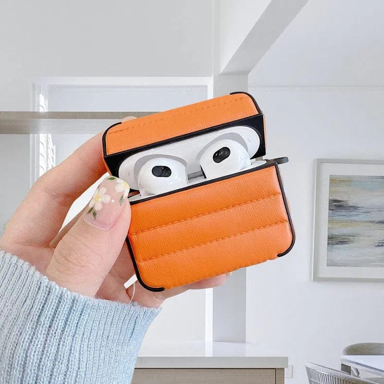 Puffy Pebble Leather Dual Layer Hard Cover for Airpods 3 Airpods 3 black-orange Cases & Covers