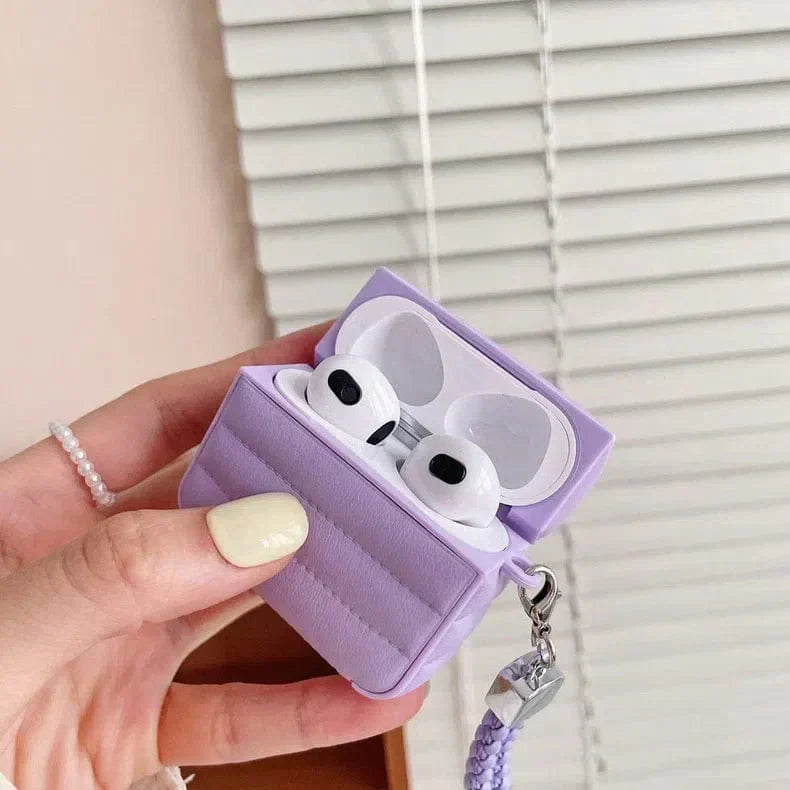 Puffy Pebble Leather Dual Layer Hard Cover for Airpods 3 Airpods 3 purple Cases & Covers