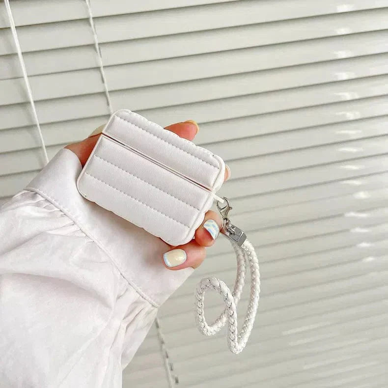 Puffy Pebble Leather Dual Layer Hard Cover for Airpods 3 Airpods 3 white Cases & Covers