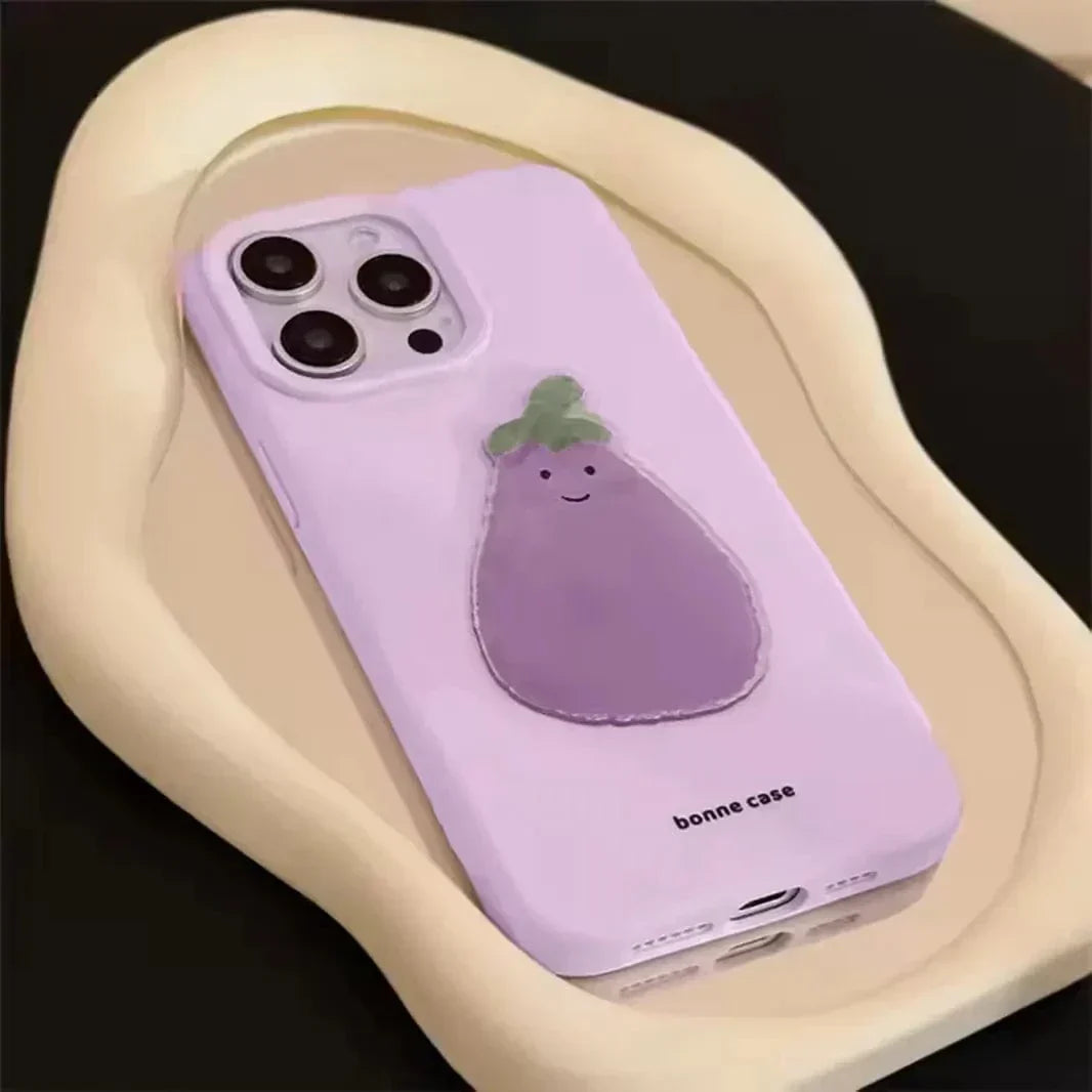 Cute 3D Patterns Silicone TPU Case for iPhone 12 iPhone 12 Eggplant Cases & Covers