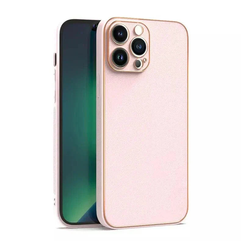 Electroplating Leather Texture TPU Edge Hard Case for iPhone 12 iPhone 12 Light Pink Cases & Covers