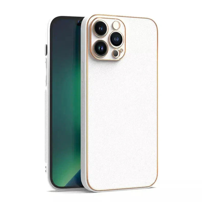 Electroplating Leather Texture TPU Edge Hard Case for iPhone 12 iPhone 12 White Cases & Covers
