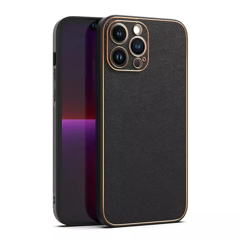 Electroplating Leather Texture TPU Edge Hard Case for iPhone 12 iPhone 12 Black Cases & Covers