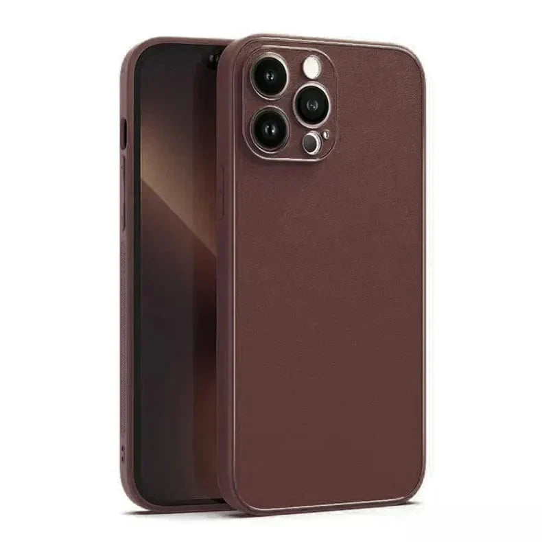 Electroplating Leather Texture TPU Edge Hard Case for iPhone 12 iPhone 12 Dark Brown Cases & Covers
