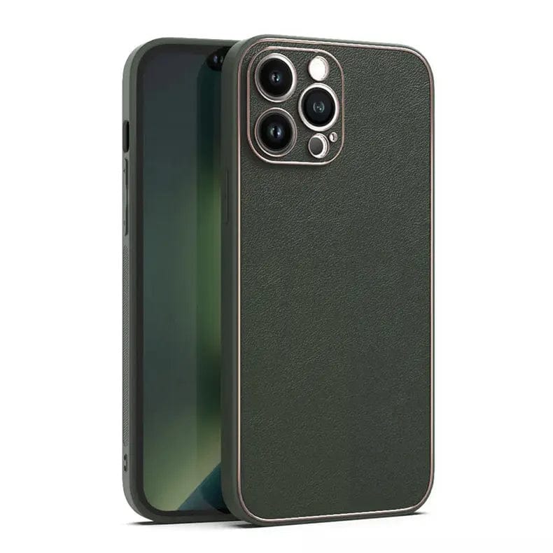 Electroplating Leather Texture TPU Edge Hard Case for iPhone 12 iPhone 12 Night Green Cases & Covers