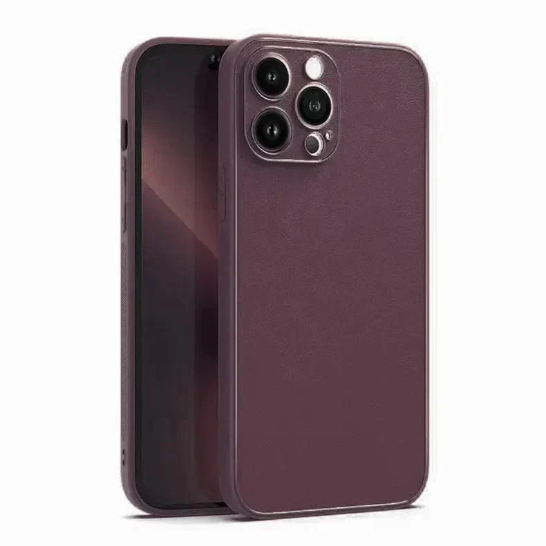 Electroplating Leather Texture TPU Edge Hard Case for iPhone 12 iPhone 12 Wine Cases & Covers