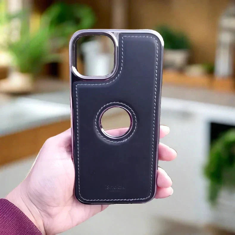 Ishock PU Leather Electroplating Chrome With Logo Cut Case for iPhone 15 Plus Cases & Covers