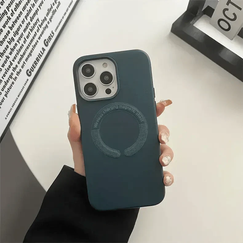 Magsafe PU Leather Magnetic Hard Case for iPhone 15 Pro Max iPhone 15 Pro Max alpine-green with magsafe Cases & Covers
