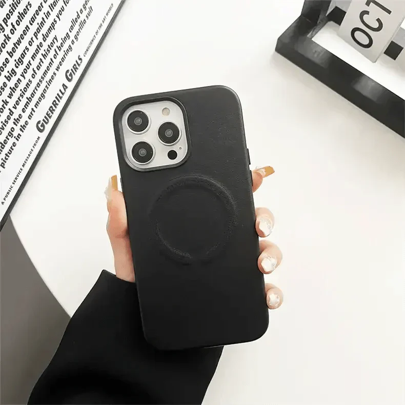 Magsafe PU Leather Magnetic Hard Case for iPhone 15 Pro Max iPhone 15 Pro Max black with magsafe Cases & Covers