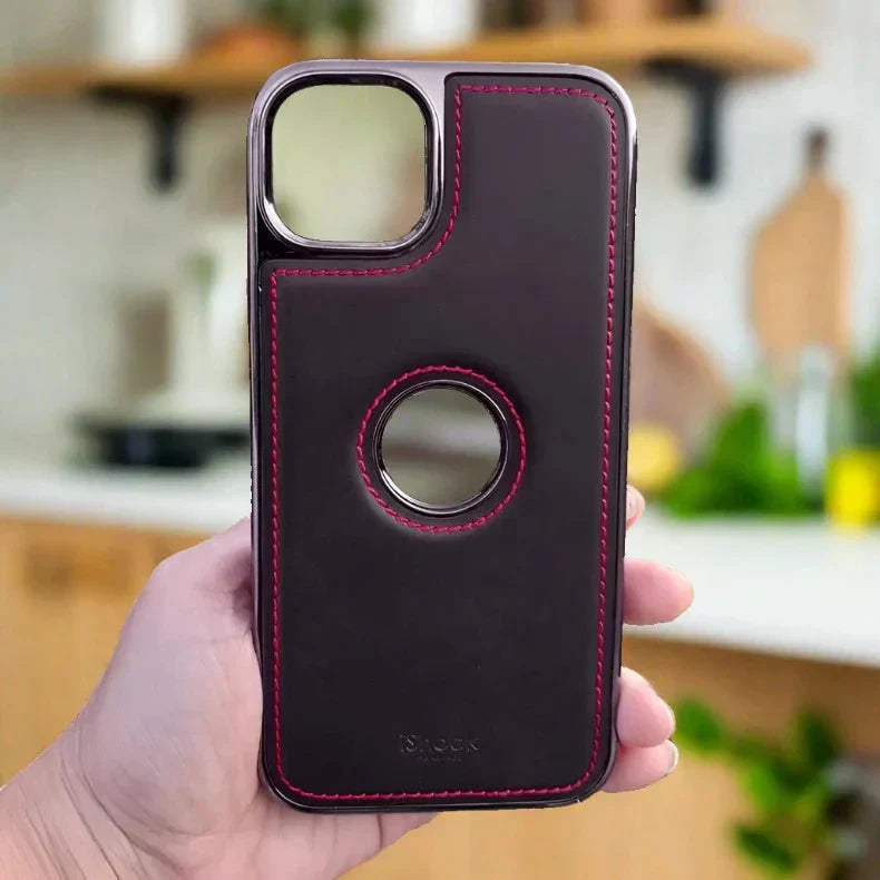 Ishock PU Leather Electroplating Chrome With Logo Cut Case for iPhone 14 Pro Max iPhone 14 Pro Max coffee-brown Cases & Covers