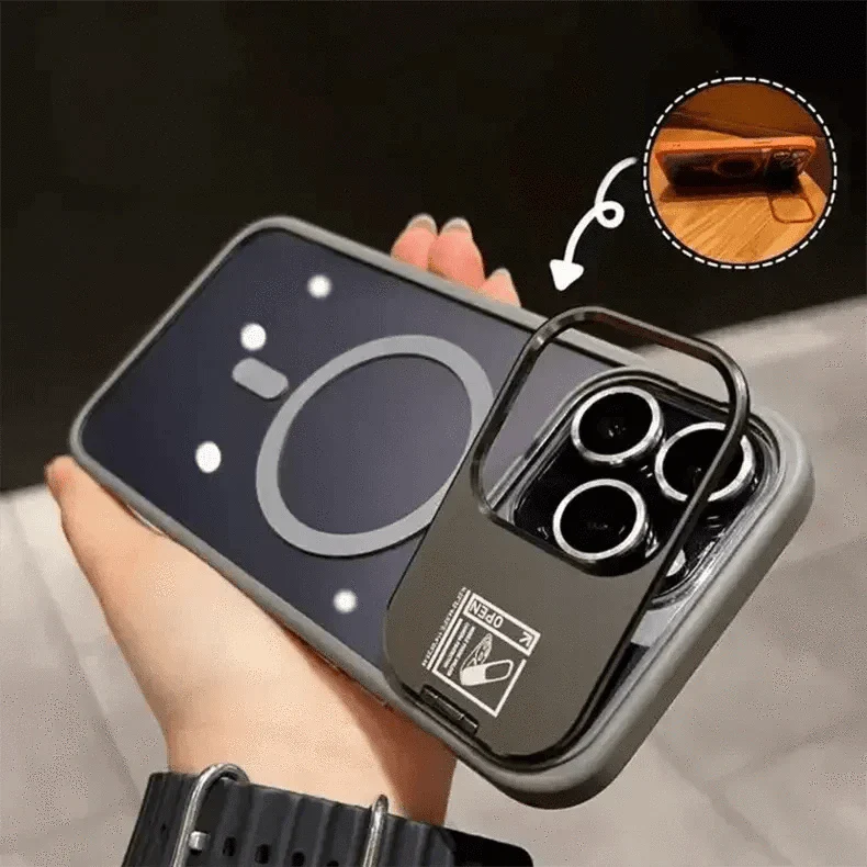 Camera Metal Kickstand Magsafe With Camera Lens Case for iPhone 15 Pro Max iPhone 15 Pro Max Grey with magsafe Cases & Covers