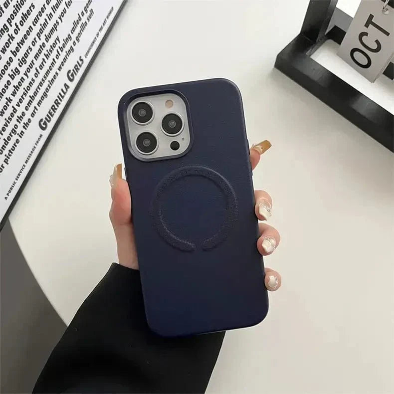 Magsafe PU Leather Magnetic Hard Case for iPhone 15 Pro Max iPhone 15 Pro Max midnight-blue with magsafe Cases & Covers