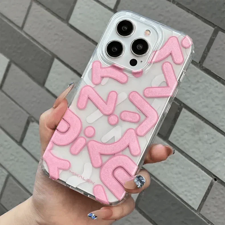 Mikalen Graffiti Letter Print Soft Edge Hard Case for iPhone 15 iPhone 15 Pink Cases & Covers