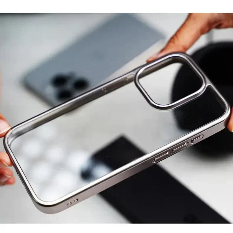 Lusterless Soft Frame Hard Transparent Case for iPhone 15 Pro Max iPhone 15 Pro Max Silver Cases & Covers