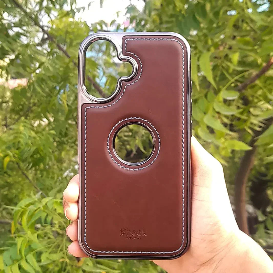 Ishock PU Leather Electroplating Chrome With Logo Cut Case for iPhone 15 Plus Cases & Covers