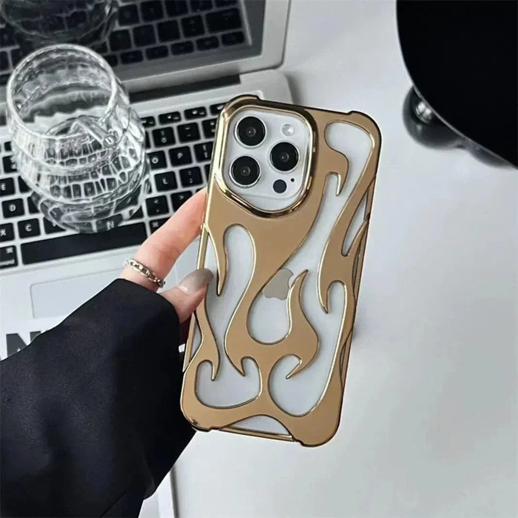 Hollow Flame Soft Case for iPhone 15 Pro Max iPhone 15 Pro Max Glossy gold Cases & Covers