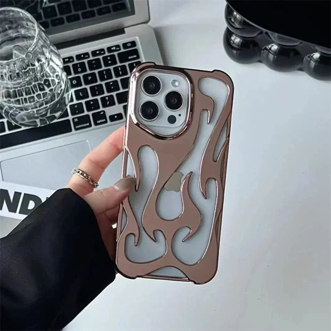 Hollow Flame Soft Case for iPhone 15 Pro Max iPhone 15 Pro Max Glossy rose-gold Cases & Covers