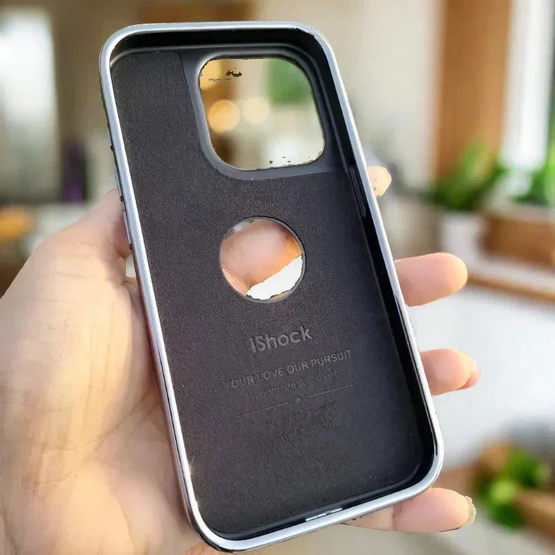 Ishock PU Leather Electroplating Chrome With Logo Cut Case for iPhone 15 Plus Cases & Covers
