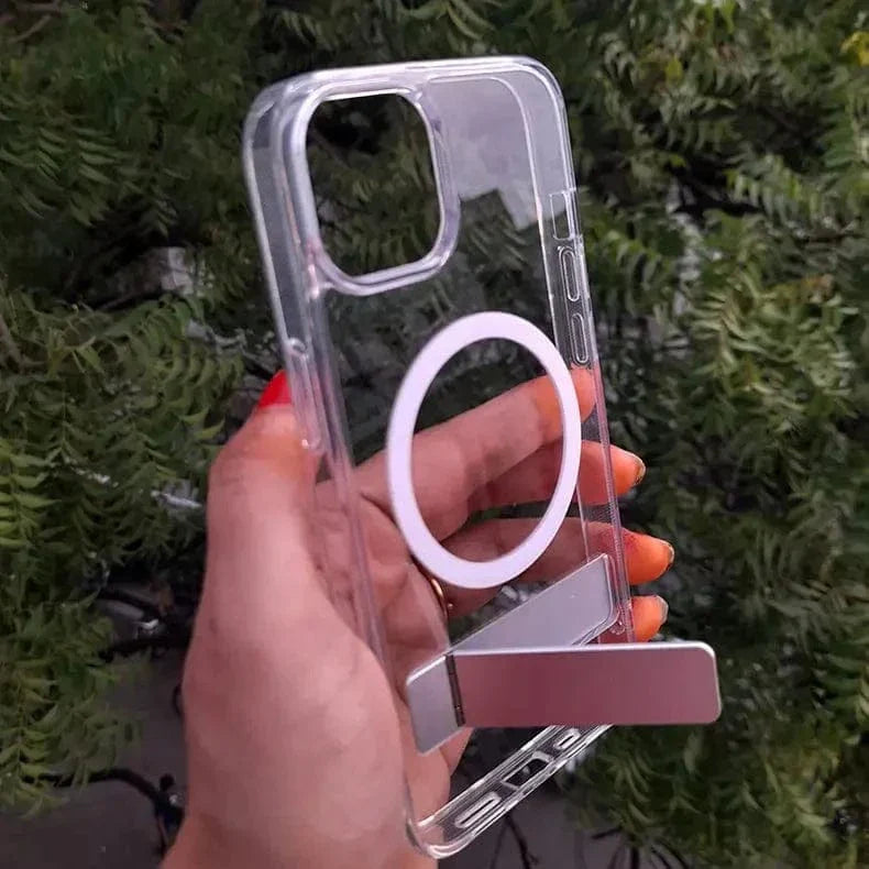 Crystal Clear Magsafe Case With Metal Kickstand for iPhone 15 Pro Max Cases & Covers