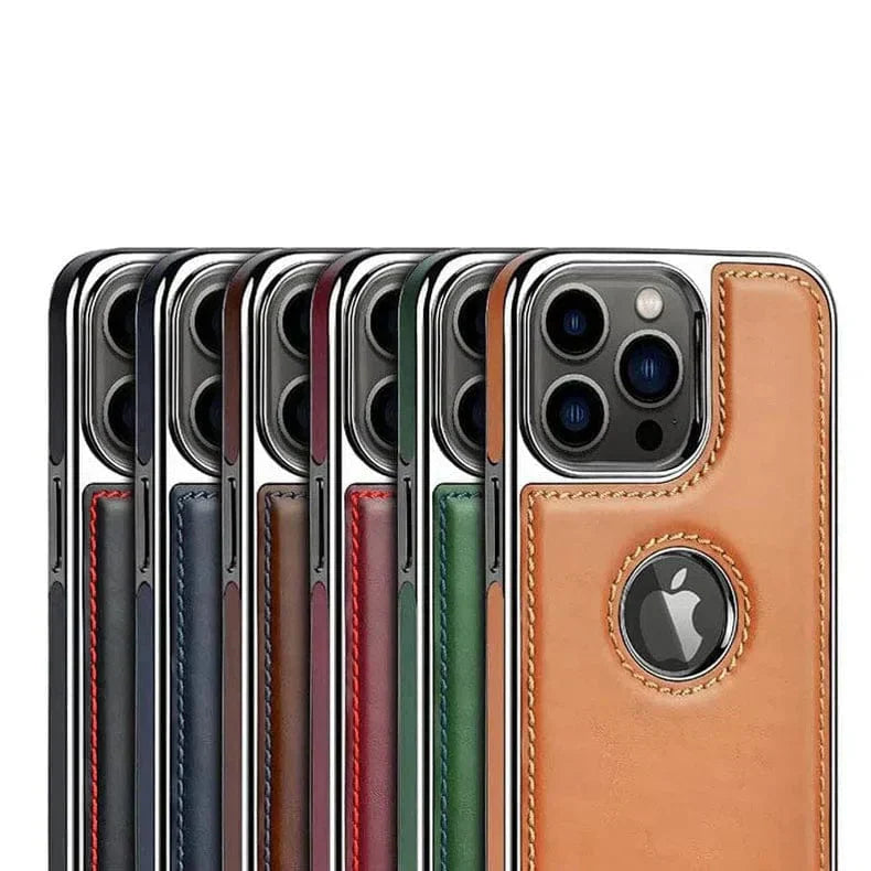 Ishock PU Leather Electroplating Chrome With Logo Cut Case for iPhone 15 Plus Cases & Covers