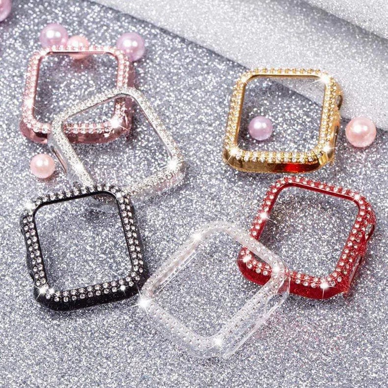 Dual Rhinestone Frame 360 Degree Hard Body Bumper for Apple Watch 41mm Cases & Covers