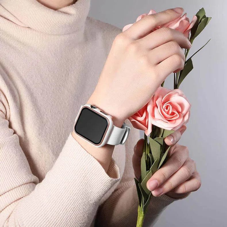 Glossy Chrome Hard PC Built-in Glass Cover for Apple Watch 44mm Cases & Covers