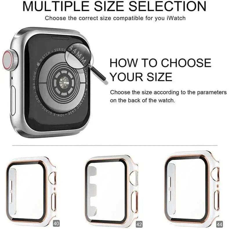 Glossy Chrome Hard PC Built-in Glass Cover for Apple Watch 44mm Cases & Covers