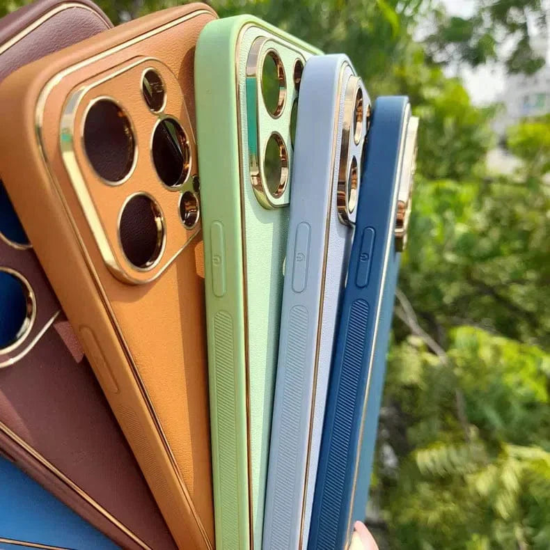 Electroplating Leather Texture TPU Edge Hard Case for iPhone 12 Cases & Covers