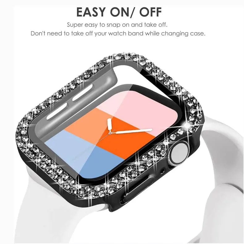 Dual Rhinestone Frame Built-in Glass Screen Protector Hard Cover for Apple Watch 45mm Cases & Covers
