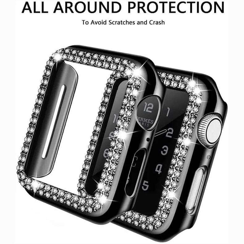 Dual Rhinestone Frame 360 Degree Hard Body Bumper for Apple Watch 41mm Cases & Covers