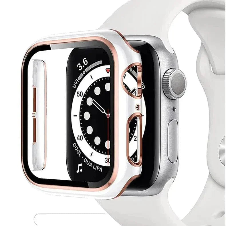 Glossy Chrome Hard PC Built-in Glass Cover for Apple Watch 45mm Cases & Covers