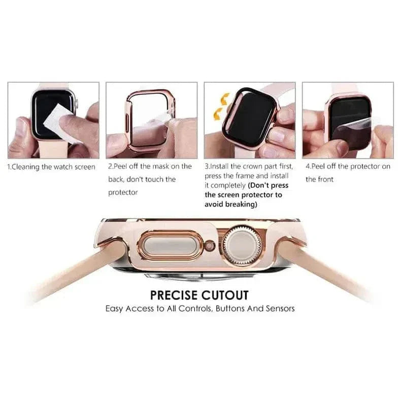 Glossy Chrome Hard PC Built-in Glass Cover for Apple Watch 41mm Cases & Covers