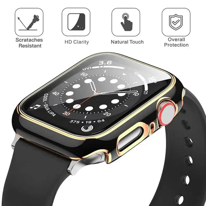 Glossy Chrome Hard PC Built-in Glass Cover for Apple Watch 44mm Cases & Covers