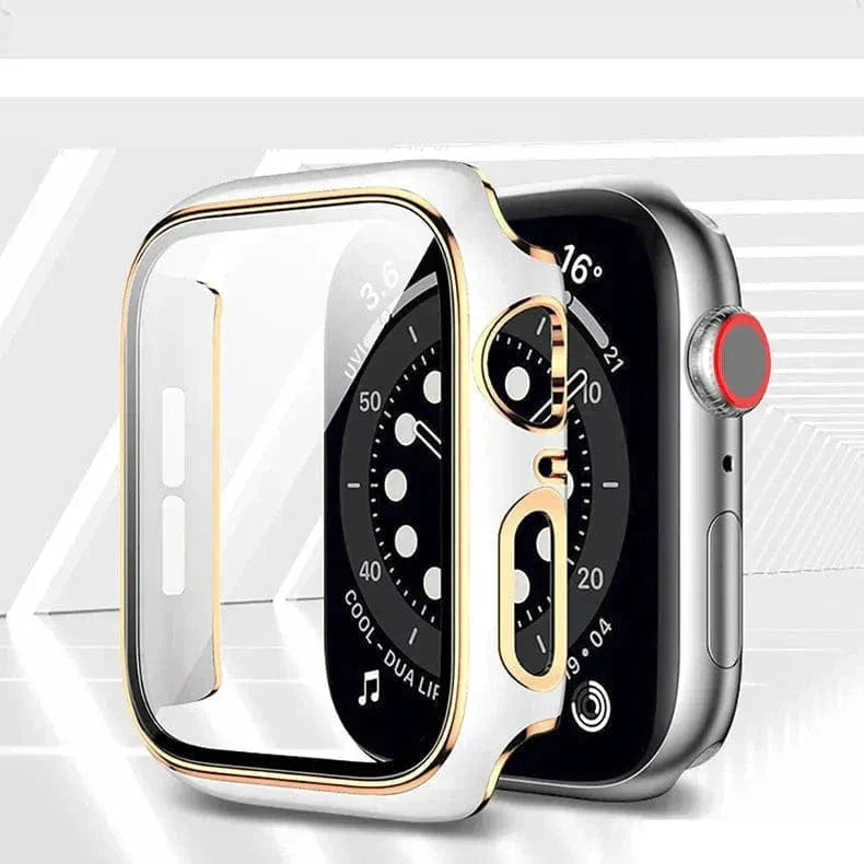Glossy Chrome Hard PC Built-in Glass Cover for Apple Watch 45mm Cases & Covers