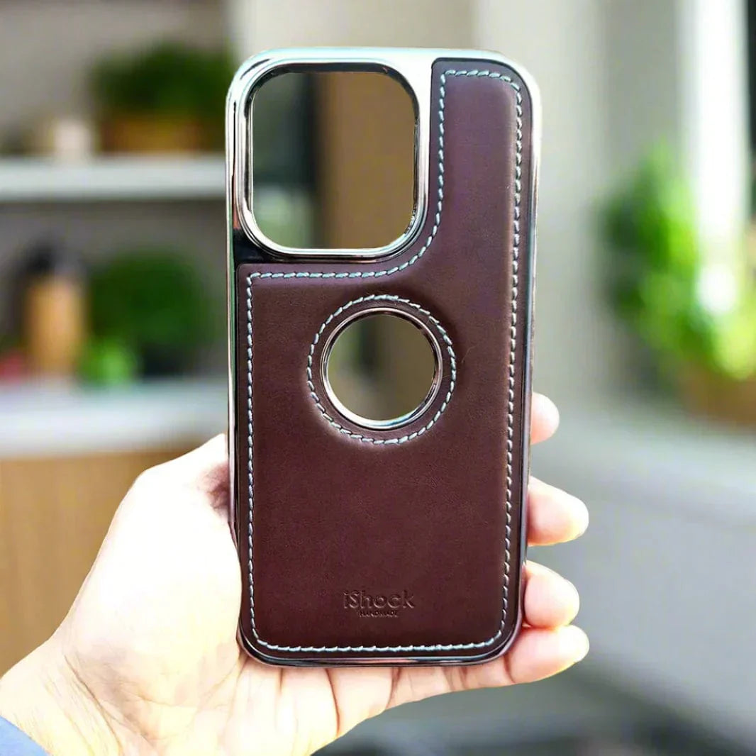 Ishock PU Leather Electroplating Chrome With Logo Cut Case for iPhone 14 Pro Max Cases & Covers