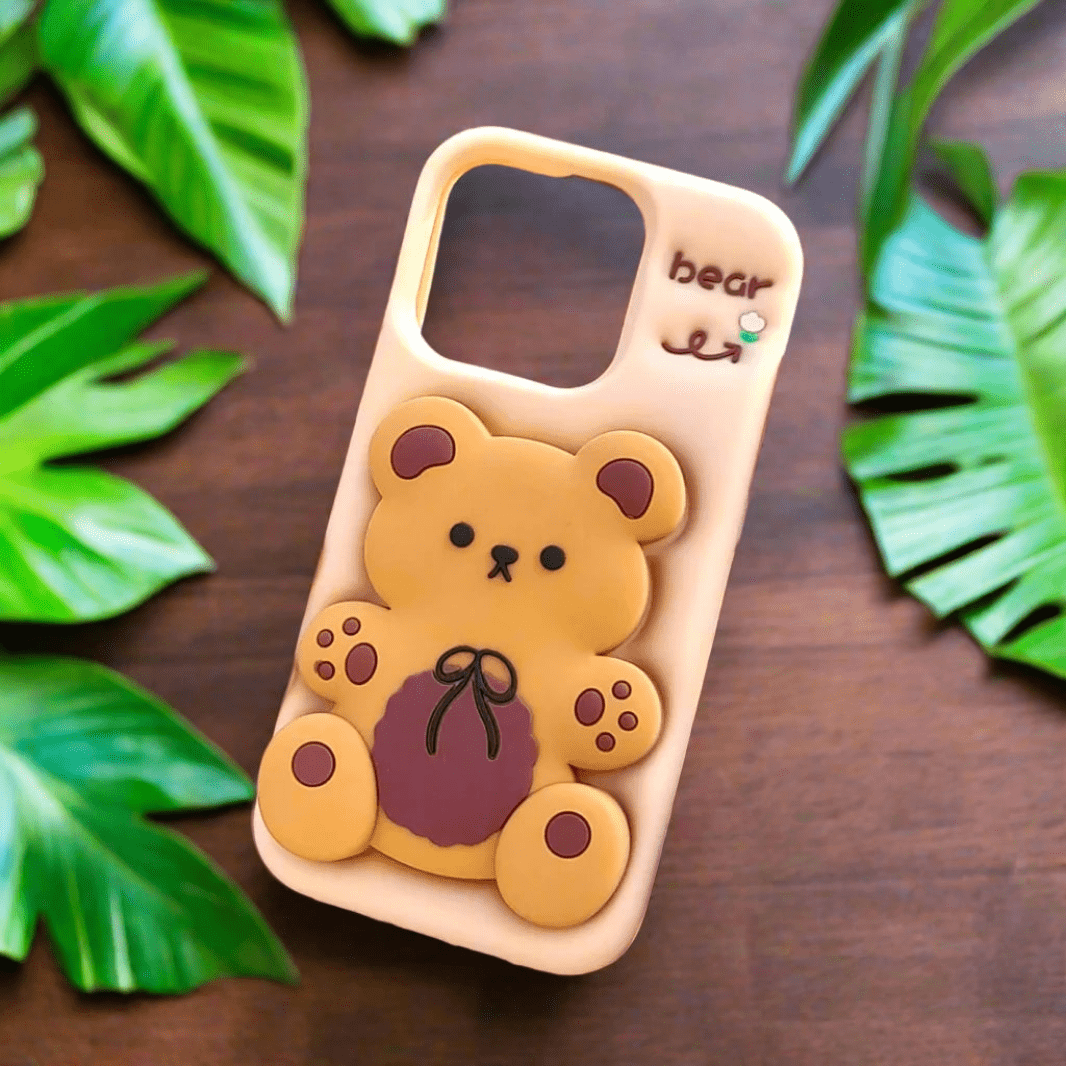 3D Cartoon Character Soft Silicone Case for iPhone 15 iPhone 15 Bear Cases & Covers