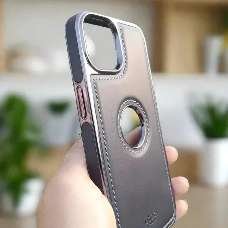 Ishock PU Leather Electroplating Chrome With Logo Cut Case for iPhone 16 Plus Cases & Covers