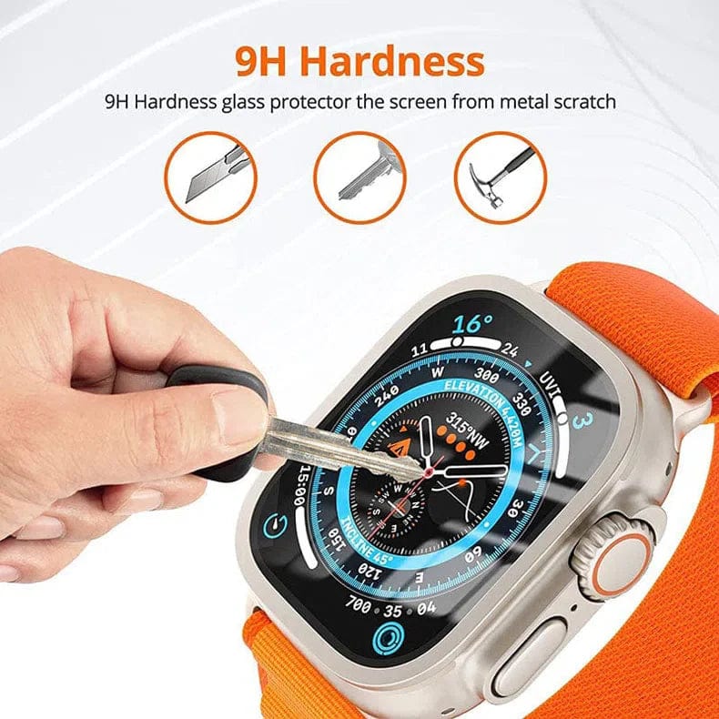Metalic Alloy Frame Screen Protector Glass for Apple Watch Ultra 49mm Tempered Glass