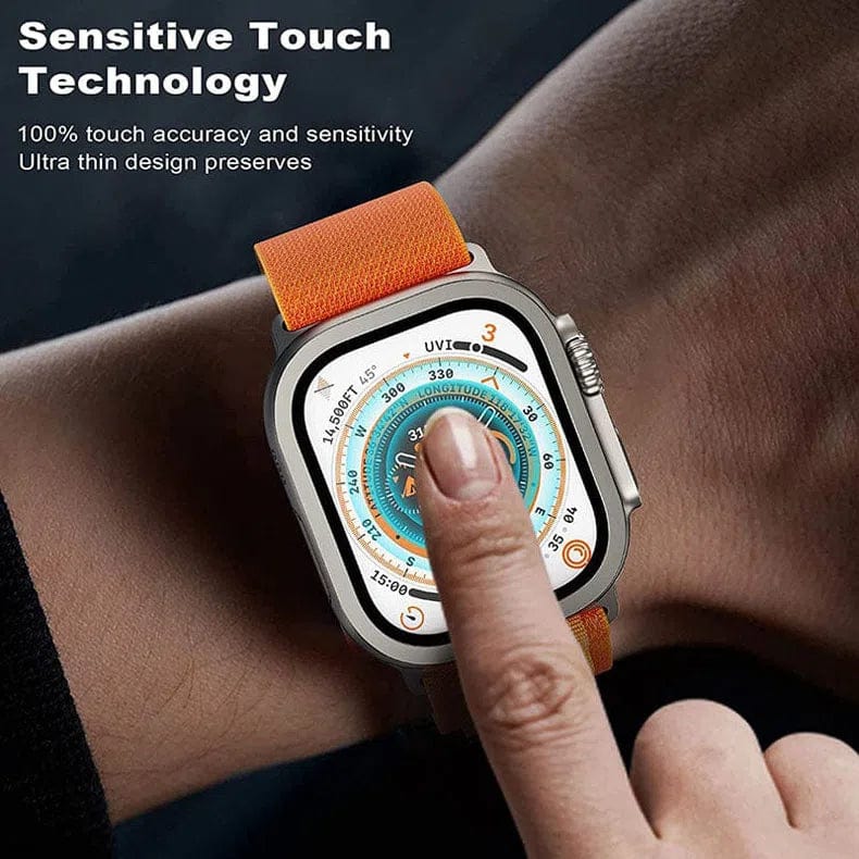 Metalic Alloy Frame Screen Protector Glass for Apple Watch Ultra 49mm Tempered Glass