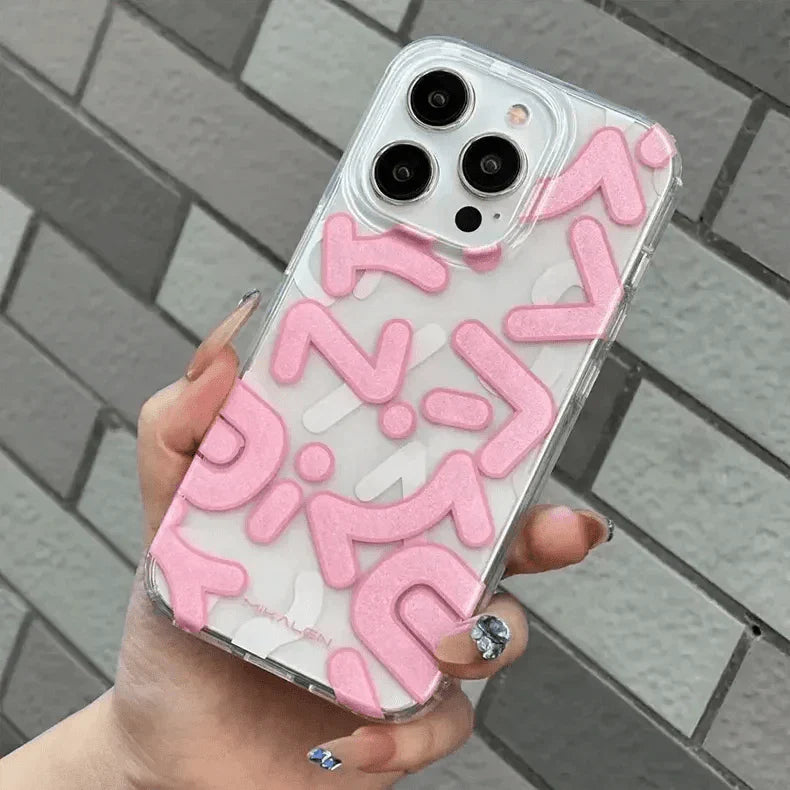 Mikalen Graffiti Letter Print Soft Edge Hard Case for iPhone 15 Pro Max iPhone 15 Pro Max pink Cases & Covers