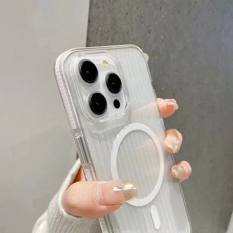 Non-Slip Edge Fluted Grating Magsafe Clear Case for iPhone 15 Pro Max Cases & Covers