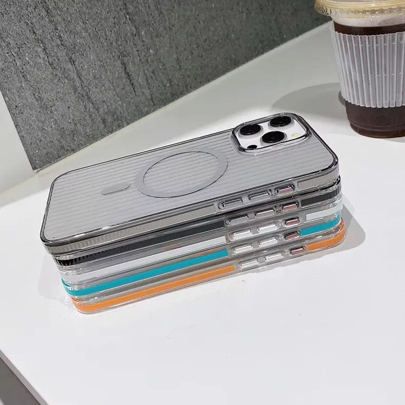 Non-Slip Edge Fluted Grating Magsafe Clear Case for iPhone 15 Pro Max Cases & Covers